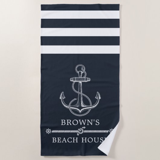 Nautical Anchor Family Name Beach House Strandtuch (Vorderseite)