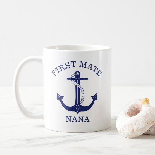 Nautical Anchor First Mate Nana Großmutter Kaffeetasse (Mit Donut)