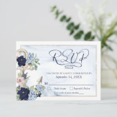 Nautical Anchor Floral Elegantes Skript Navy Blue RSVP Karte (Stehend Vorderseite)