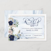Nautical Anchor Floral Elegantes Skript Navy Blue RSVP Karte (Vorne/Hinten)