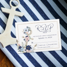 Nautical Anchor Floral Elegantes Skript Navy Blue