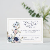 Nautical Anchor Floral Elegantes Skript Navy Blue RSVP Karte (Stehend Vorderseite)