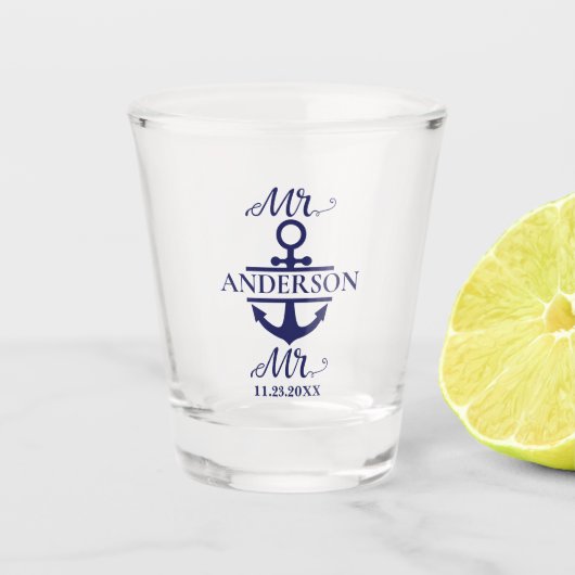 Nautical Anchor Gay Gastgeschenk Hochzeit Schnapsglas (Vorderseite)