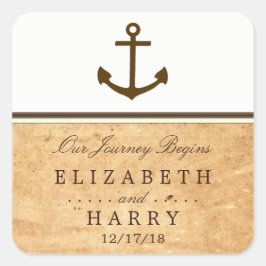 Nautical Anchor Gerahmte Vintage Paper Wedding Quadratischer Aufkleber