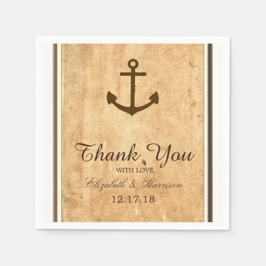 Nautical Anchor Gerahmte Vintage Paper Wedding Serviette (Vorderseite)