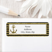 Nautical Anchor Gold Black Stripes Adressenmarken (Insitu)