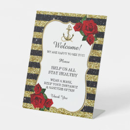 Nautical Anchor Gold Black Stripes Hochzeitsicherh Sockelschild