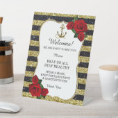 Nautical Anchor Gold Black Stripes Hochzeitsicherh Sockelschild (In SItu)