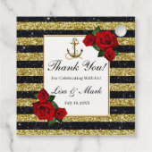 Nautical Anchor Gold Black Stripes Wedding Geschenkanhänger (Rückseite)