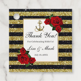 Nautical Anchor Gold Black Stripes Wedding Geschenkanhänger
