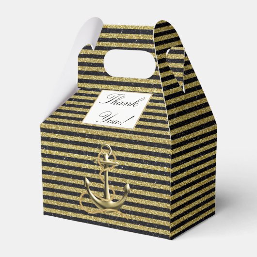Nautical Anchor Gold Black Stripes Wedding Geschenkschachtel (Rückseite)