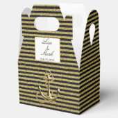 Nautical Anchor Gold Black Stripes Wedding Geschenkschachtel (Geöffnet)