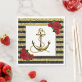 Nautical Anchor Gold Black Stripes Wedding Napkins Serviette (Beispiel)