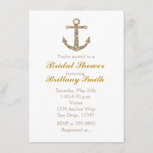 Nautical Anchor Gold Glitzer Glam Party Einladung
