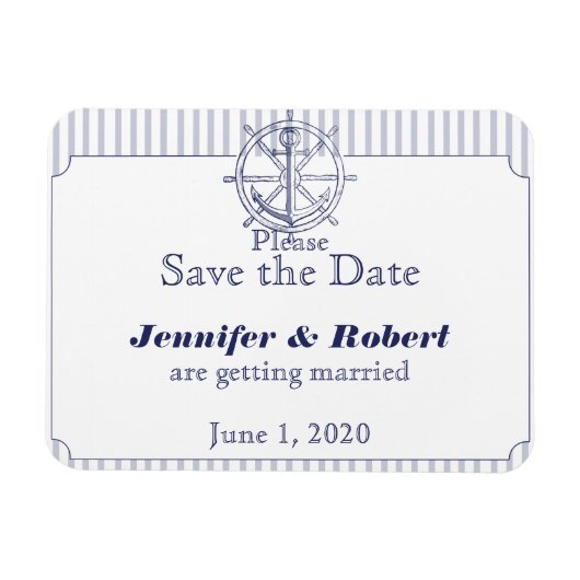 Nautical Anchor Grey Stripe Wedding Save the Date Magnet (Horizontal)