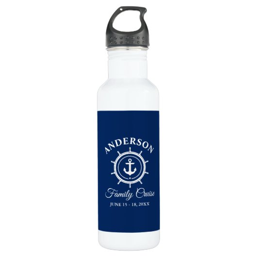 Nautical Anchor Helm Navy Blue Family Cruise White Edelstahlflasche (Vorderseite)