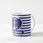 Nautical Anchor Herzdesign Blauer Streifen Kaffeetasse (VorderseiteRechts)