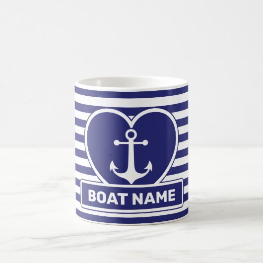 Nautical Anchor Herzdesign Blauer Streifen Kaffeetasse (Mittel)