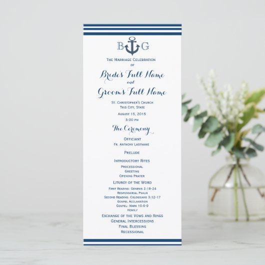 Nautical Anchor-Hochzeitsprogramm Programm (Stehend Vorderseite)