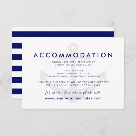 Nautical Anchor Hochzeitsunterkunft Begleitkarte (Vorne/Hinten)