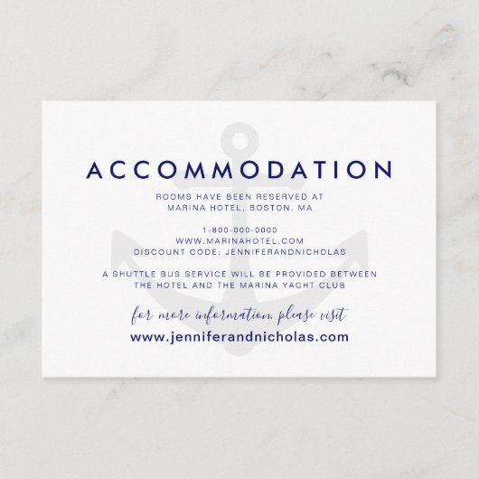 Nautical Anchor Hochzeitsunterkunft Begleitkarte (Vorderseite)