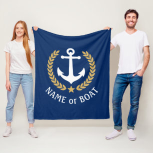 Nautical Anchor Ihr Boot Name Gold Laurel Marine Fleecedecke