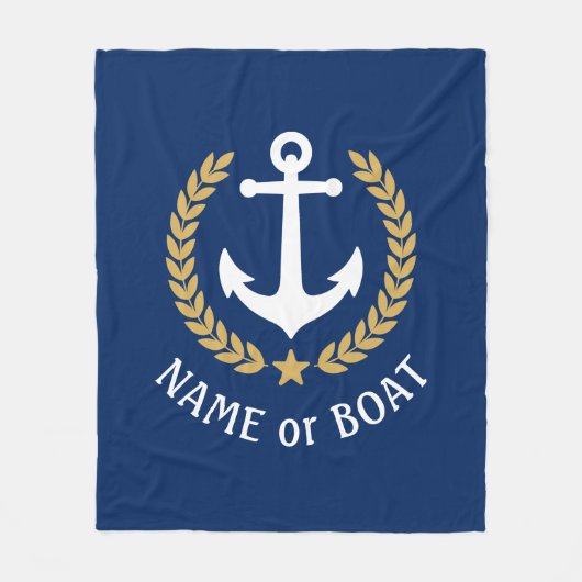 Nautical Anchor Ihr Boot Name Gold Laurel Marine Fleecedecke (Vorderseite)