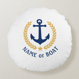 Nautical Anchor Ihr Boot Name Gold Laurel White Rundes Kissen