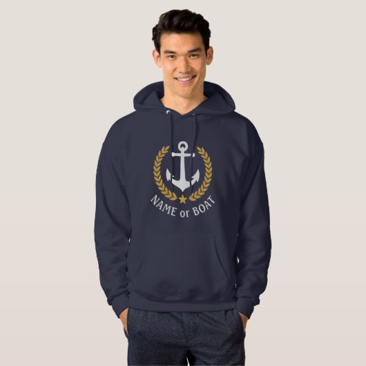 Nautical Anchor Ihr Boot Name Star Gold Laurel Hoodie (Vorne ganz)