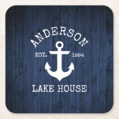 Nautical Anchor Imitate Blue Wood Family Lake Hous Rechteckiger Pappuntersetzer (Vorderseite)
