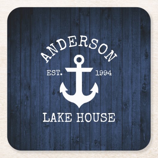 Nautical Anchor Imitate Blue Wood Family Lake Hous Rechteckiger Pappuntersetzer (Vorderseite)