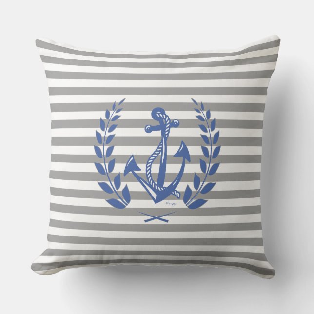 Nautical Anchor Laurel Wreath Kissen (Vorderseite)