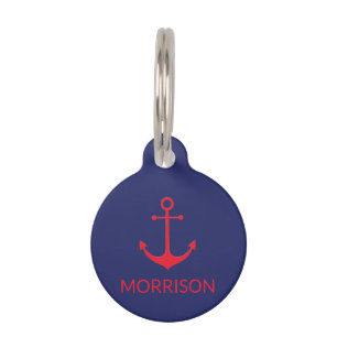 Nautical Anchor Marine blauen roten Hund Name info Haustiermarke