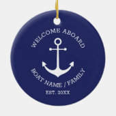 Nautical Anchor Marine Blue Custom Willkommen an B Keramik Ornament (Hinten)