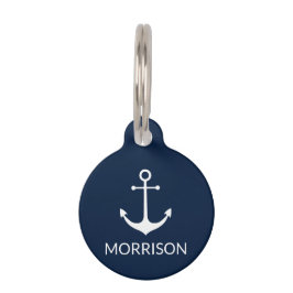 Nautical Anchor Marineblau individuelle Name Infoh Haustiermarke