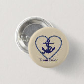 Nautical Anchor mit Rope Heart Wedding Team Bridge Button (Vorne & Hinten)