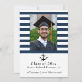 Nautical Anchor Modern Navy White Stripe Absolvent Ankündigung (Vorderseite)