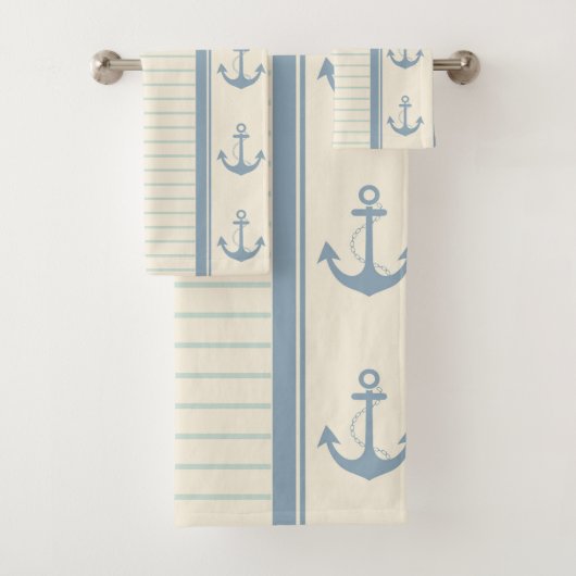 Nautical Anchor Moderner Abstrakter Streifen Badhandtuch Set (Insitu)