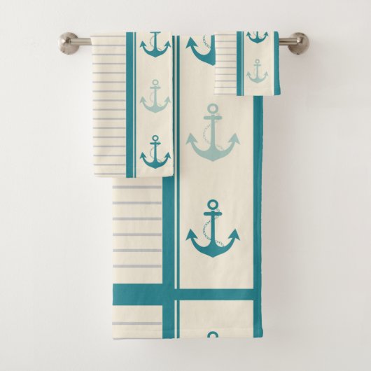 Nautical Anchor Moderner Abstrakter Streifen Badhandtuch Set (Insitu)