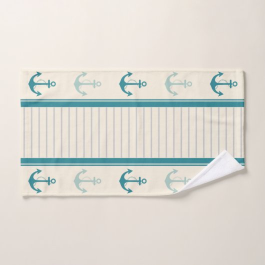 Nautical Anchor Moderner Abstrakter Streifen Badhandtuch Set (Handtuch)