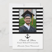 Nautical Anchor Moderner Schwarz-weißer Stripe-Abs Ankündigung (Vorderseite)