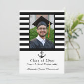 Nautical Anchor Moderner Schwarz-weißer Stripe-Abs Ankündigung (Stehend Vorderseite)