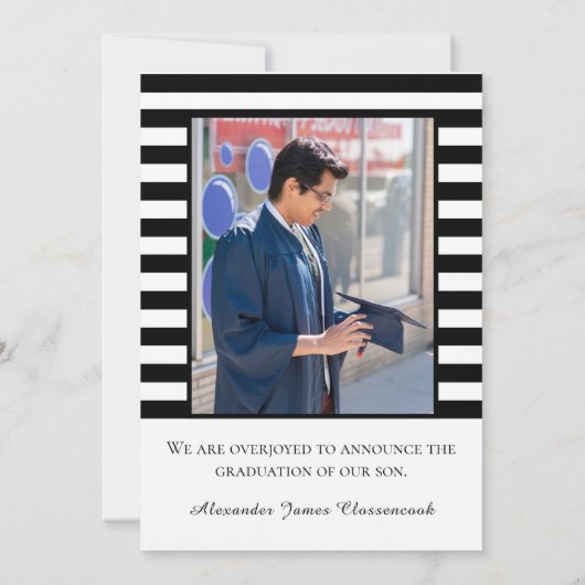 Nautical Anchor Moderner Schwarz-weißer Stripe-Abs Ankündigung (Rückseite)