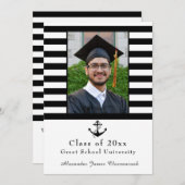 Nautical Anchor Moderner Schwarz-weißer Stripe-Abs Ankündigung (Vorne/Hinten)