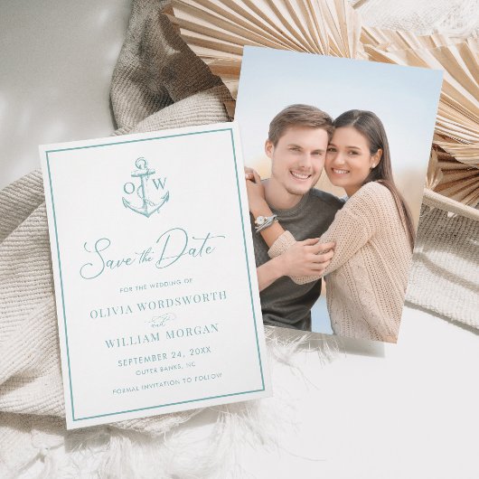 Nautical Anchor Monogram Aqua Blue Wedding Save The Date