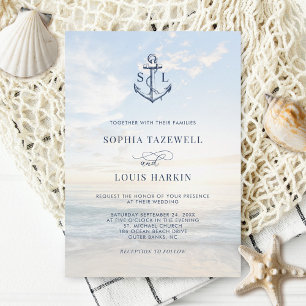 Nautical Anchor Monogram Beach Wedding Einladung