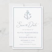 Nautical Anchor Monogram Dusty Blue Wedding Save The Date (Vorderseite)