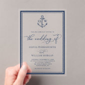 Nautical Anchor Monogram Frame Navy Hochzeit Acryleinladungen (Insitu (Handheld))