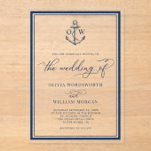 Nautical Anchor Monogram Frame Navy Hochzeit Acryleinladungen (Vorderseite)