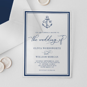 Nautical Anchor Monogram Frame Navy Hochzeit Acryleinladungen